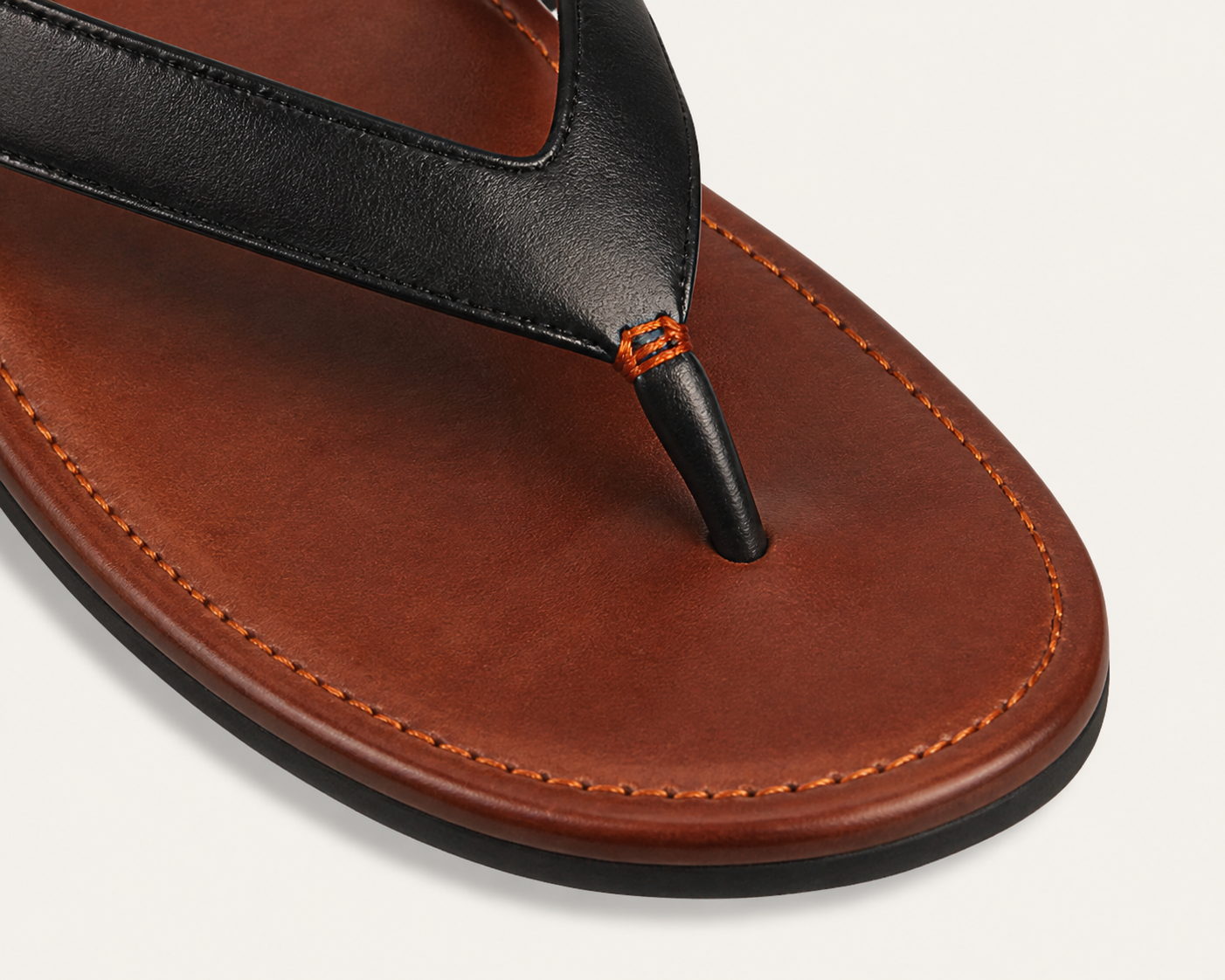 Close detail of the leather and rubber construction used for Thong 01